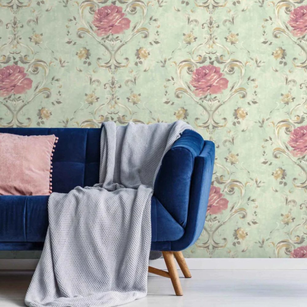 Gorgeous green and pink damask wallpaper!